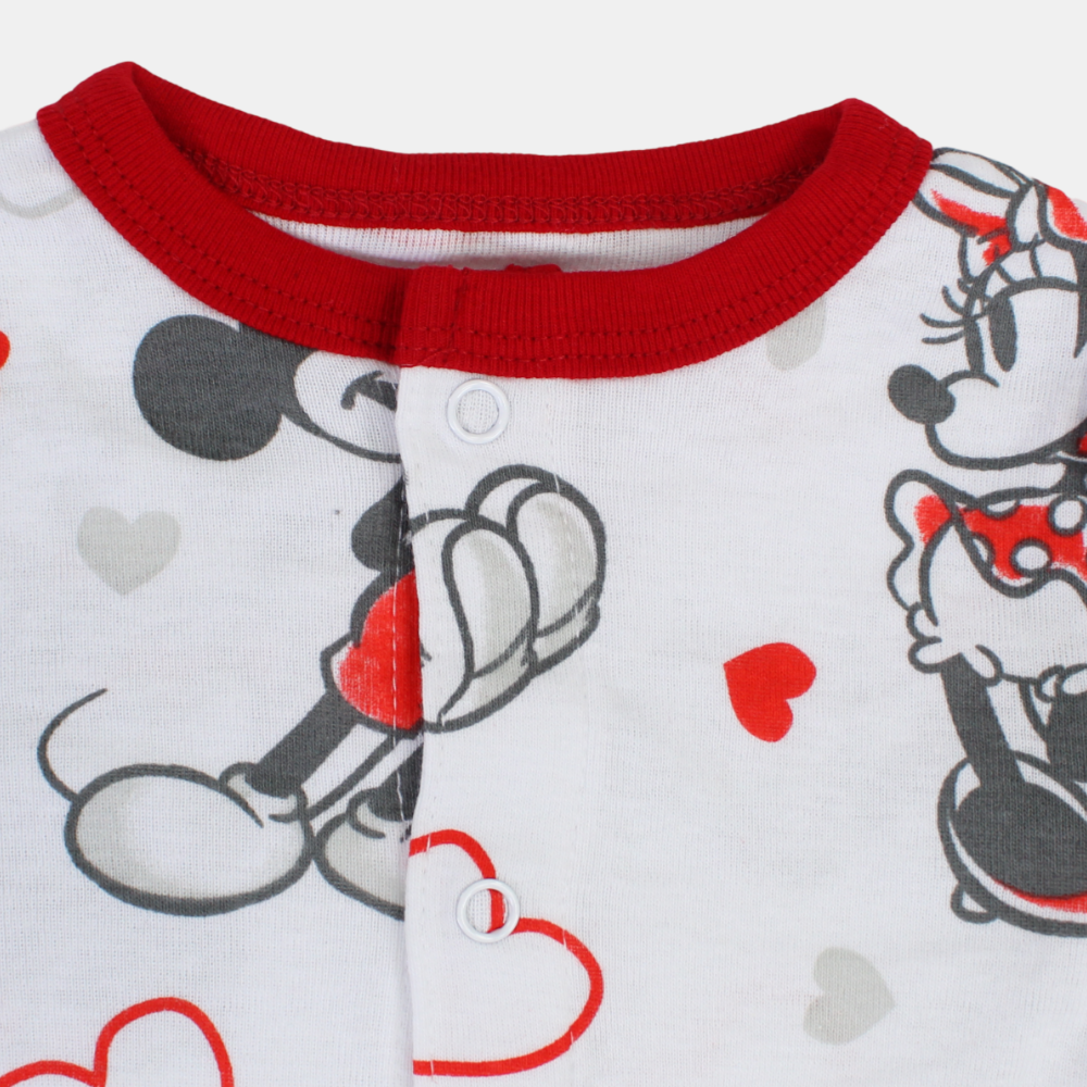 Baby Girls Cotton Romper – White with Minnie Mouse Print