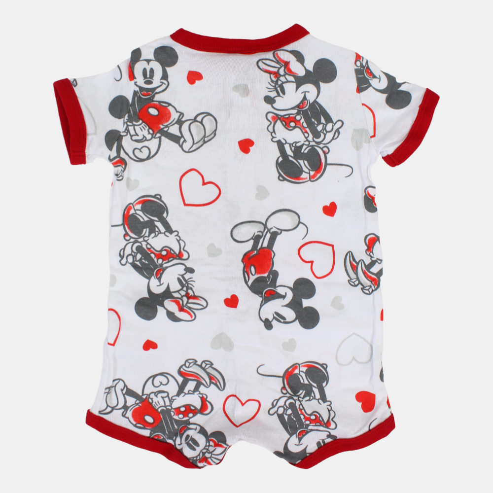 Baby Girls Cotton Romper – White with Minnie Mouse Print