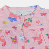 Baby Girls Cotton Romper – Pink with Unicorn and Flowers Print