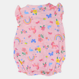 Baby Girls Cotton Romper – Pink with Unicorn and Flowers Print