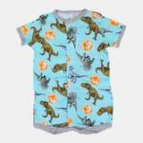 Baby Boys Cotton Romper – Aqua with Dinosaur Print