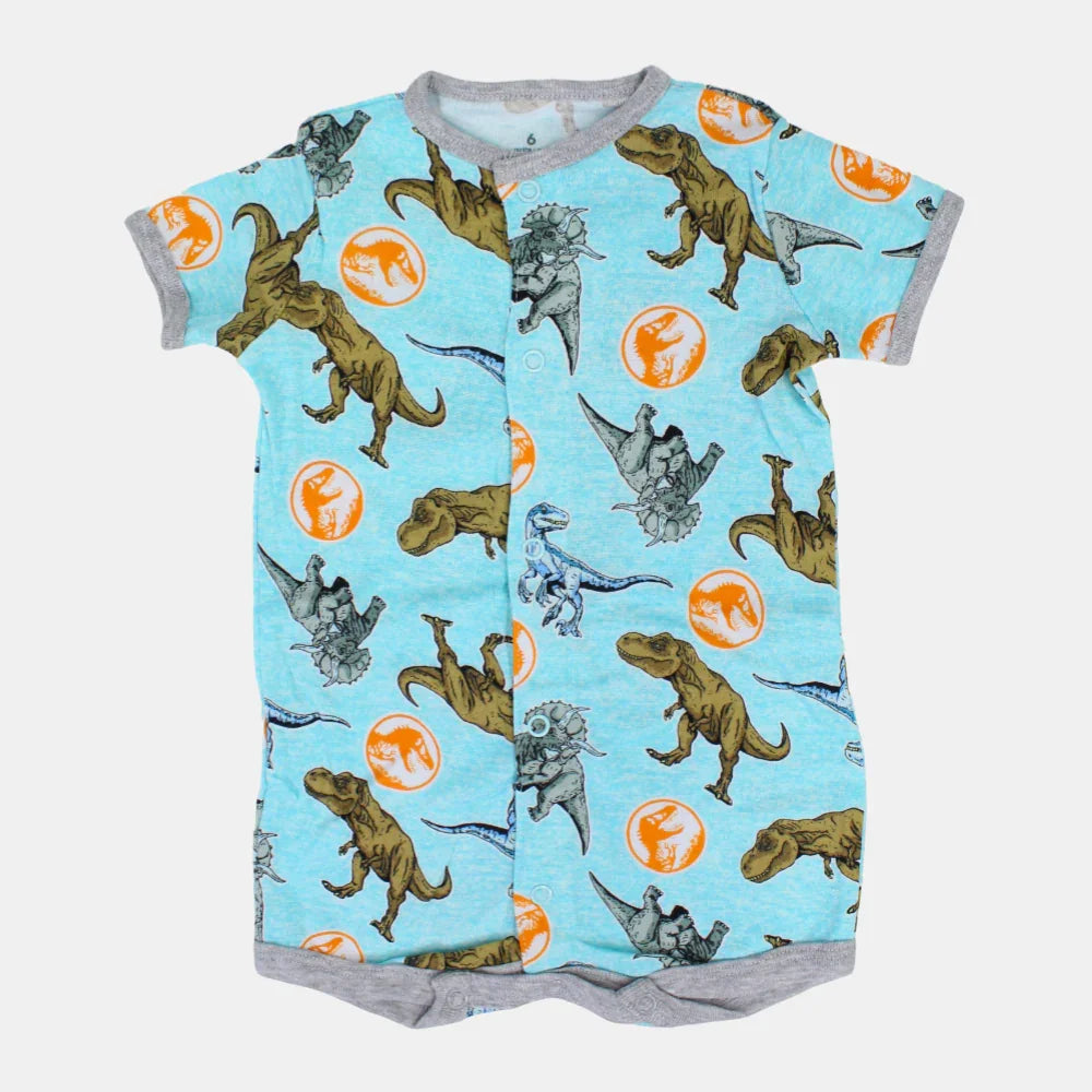 Baby Boys Cotton Romper – Aqua with Dinosaur Print - Clothing - Carter's