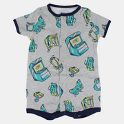 Baby Boys Cotton Romper – White with Video Games Print
