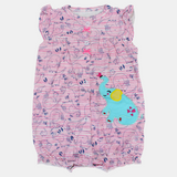 Baby Girls Cotton Romper – Pink Striped with Elephant Print