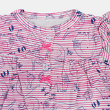 Baby Girls Cotton Romper – Pink Striped with Elephant Print