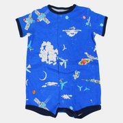 Baby Boys Cotton Romper – Blue with Space Rockets Print