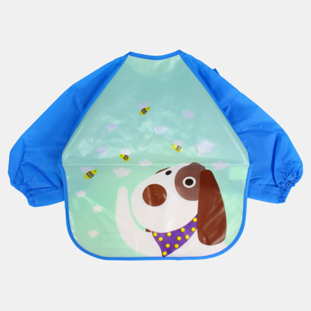 Baby Long-Sleeved Bib – Mint with Dog Design