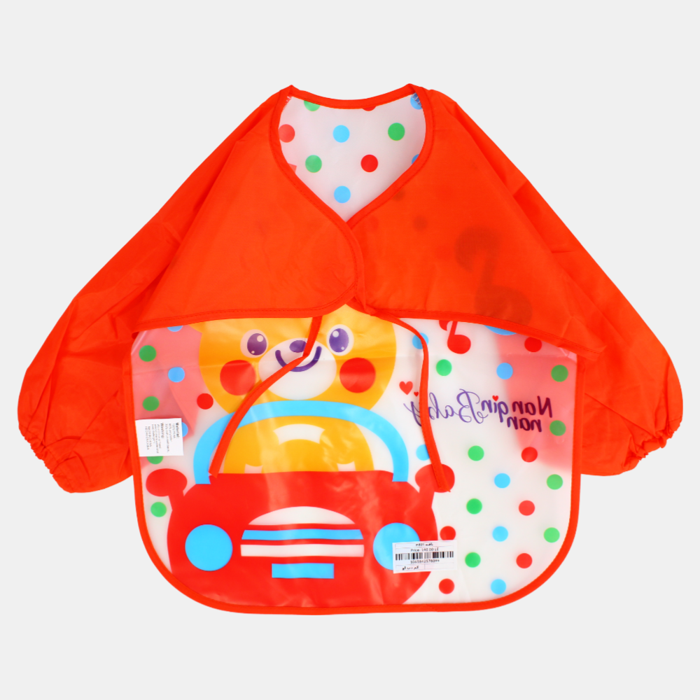 Baby Long-Sleeved Bib – Orange with Bear Design