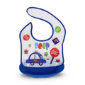 Silicone Baby Bib with Food-Catching Pocket – Blue with Beep-Beep Print
