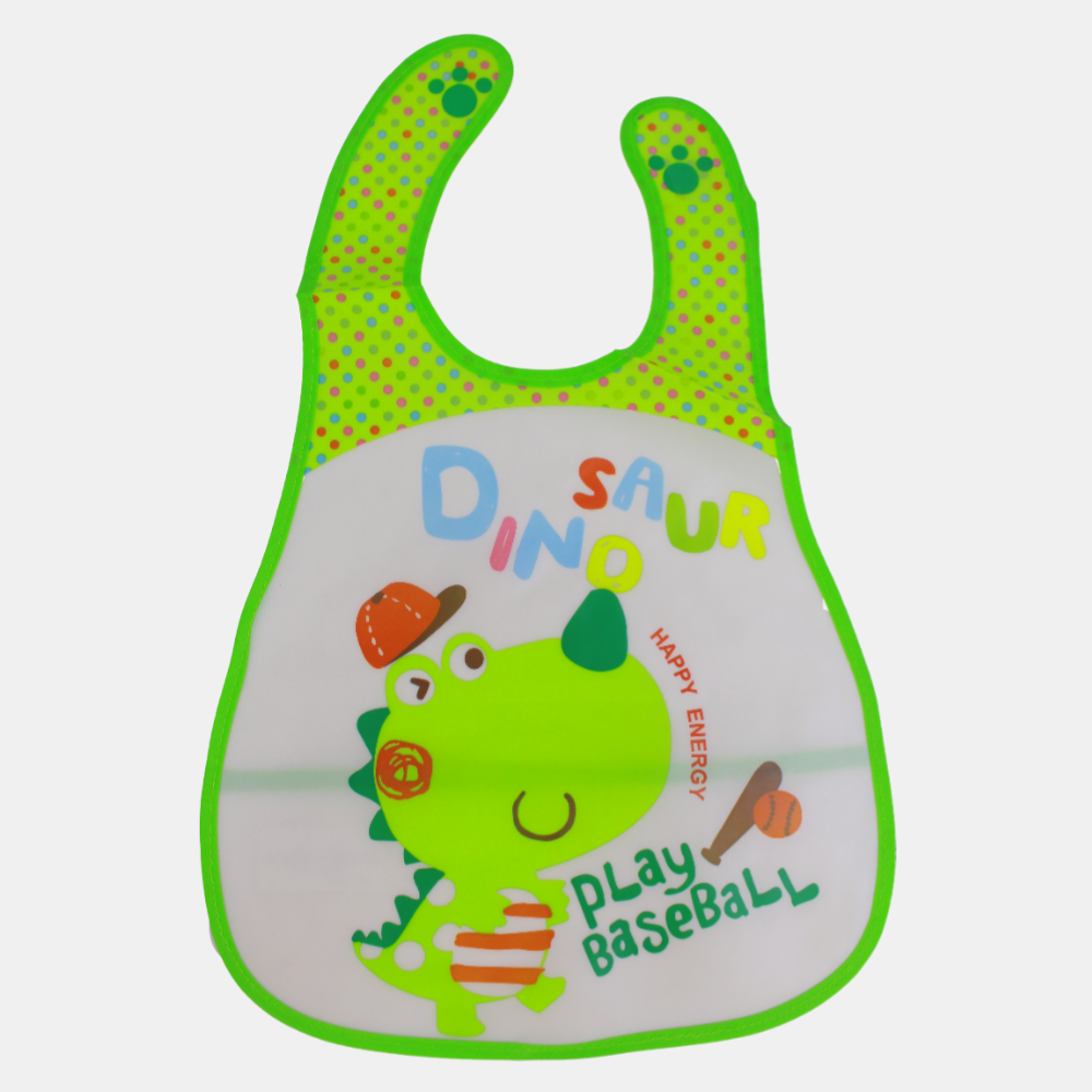Baby Bib – Neon Green with Dinosaur Design