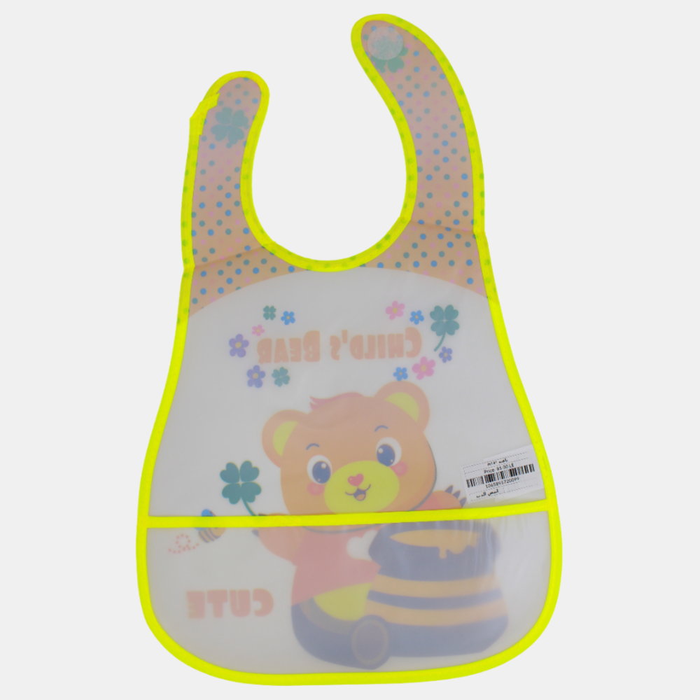 Baby Bib – Yellow with Honey Eating Bear Design