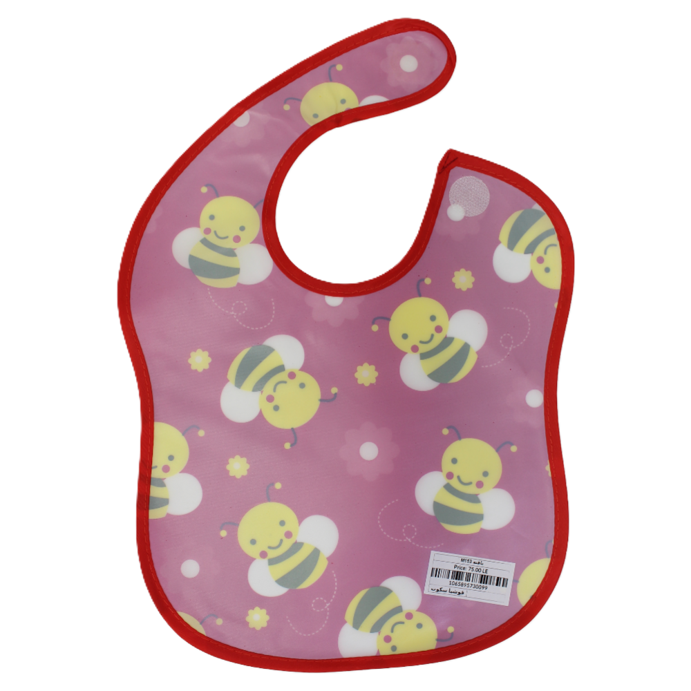 Waterproof Plastic Baby Bib – Fuchsia with Bees Print