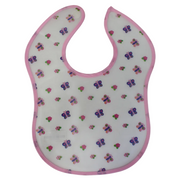 Waterproof Plastic Baby Bib – Pink with Butterflies Print