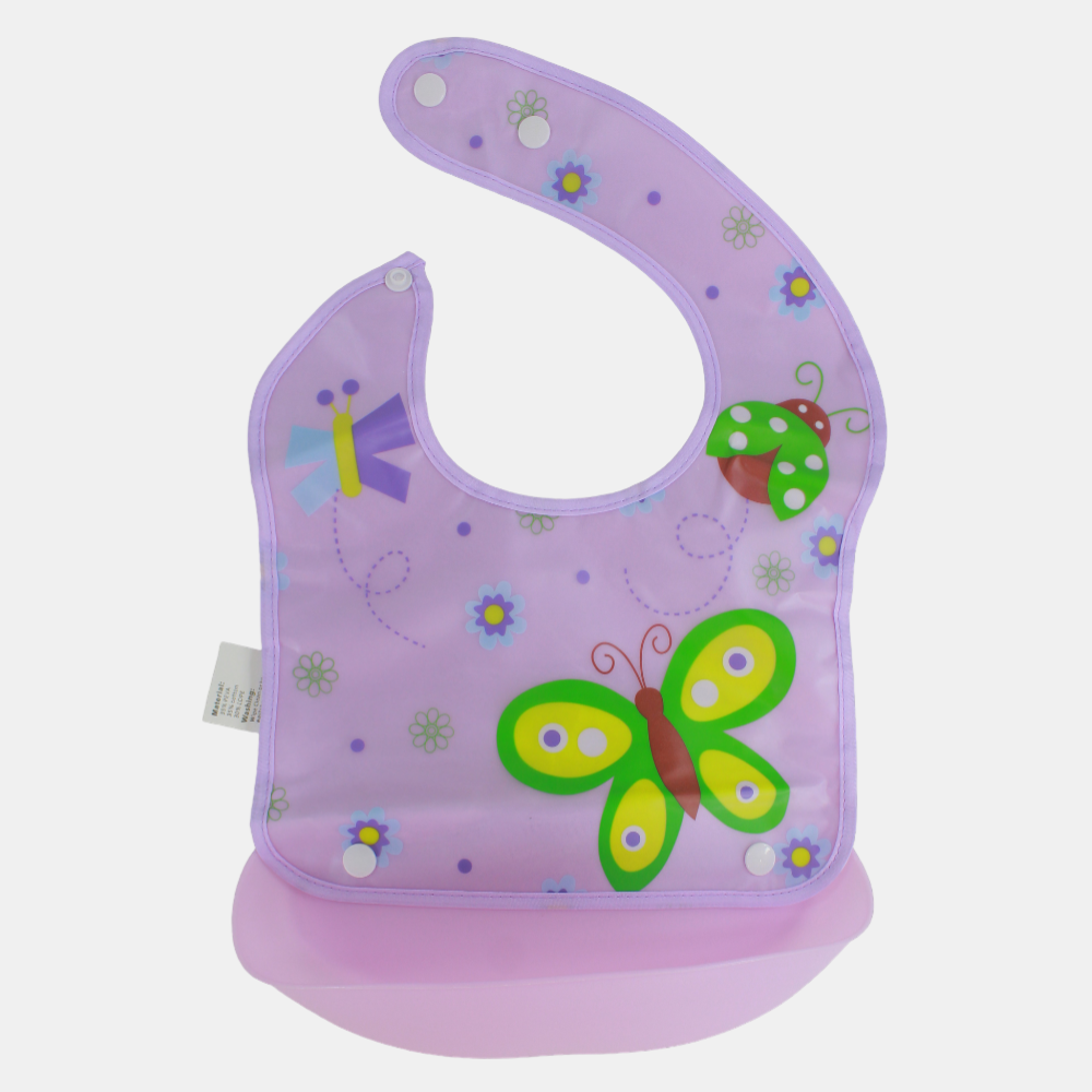 Baby Bib – Purple with Butterfly Design