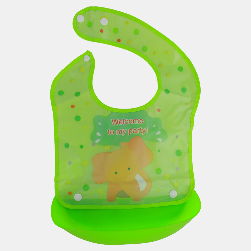 Baby Bib – Green with Cute Elephant Design