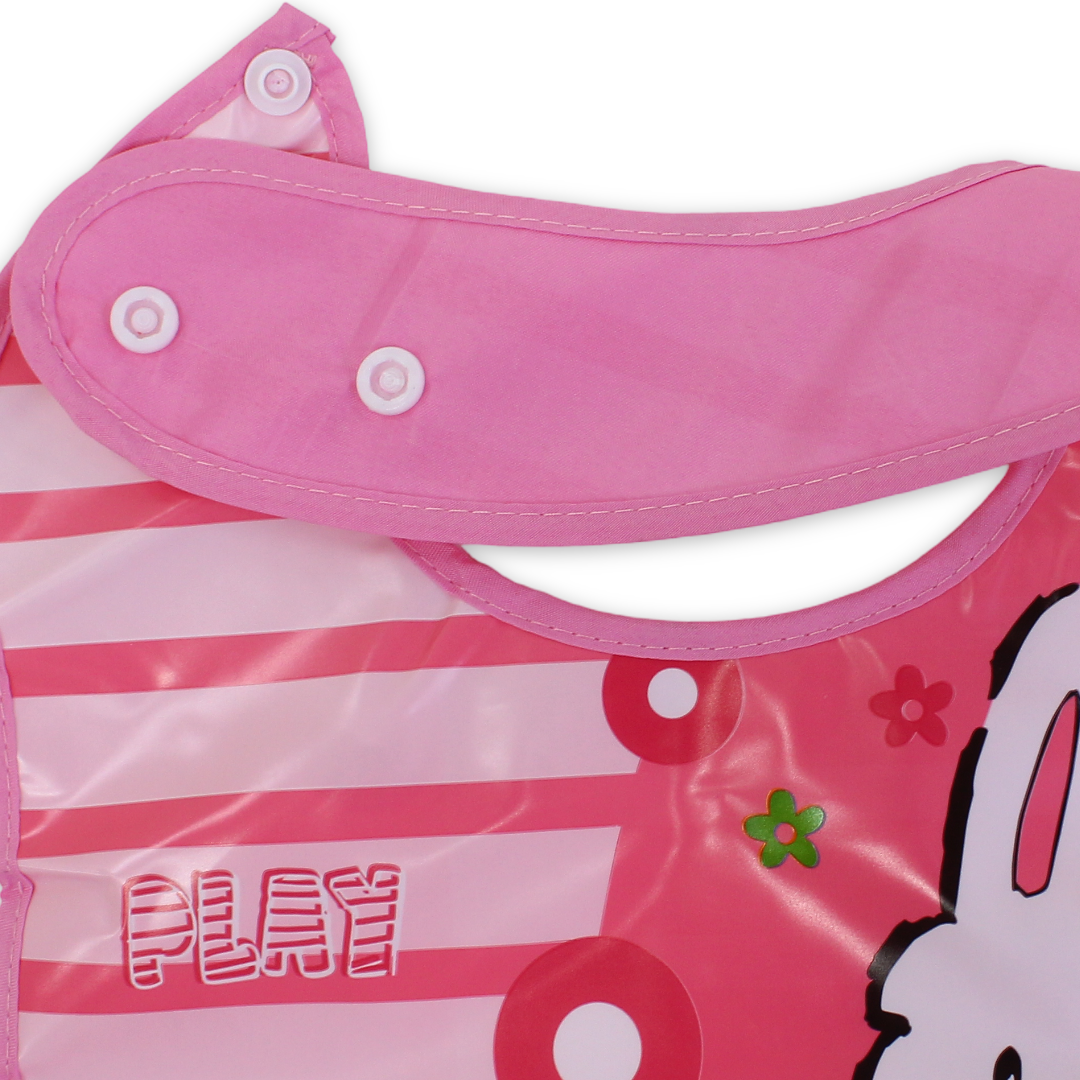 Silicone Baby Bib with Food-Catching Pocket – Pink with Bunny Print
