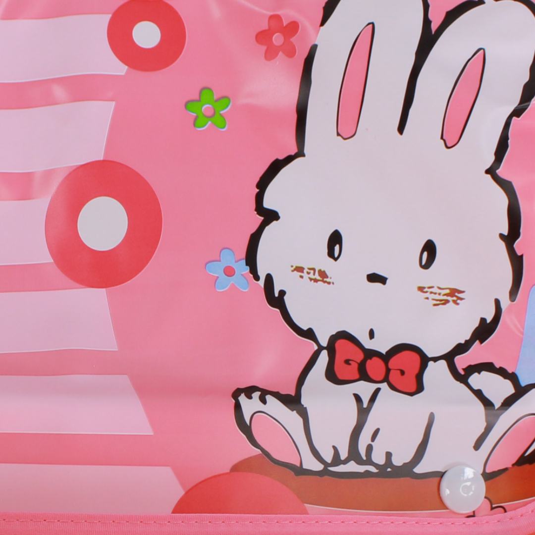 Silicone Baby Bib with Food-Catching Pocket – Pink with Bunny Print