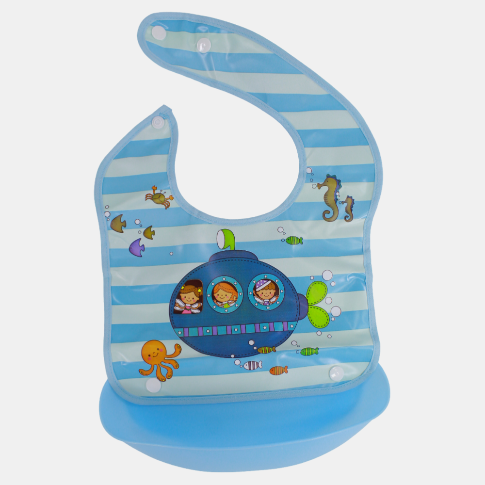 Baby Bib – Blue with Submarine Design