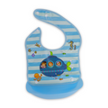 Silicone Baby Bib with Food-Catching Pocket – Baby Blue with Submarine Print