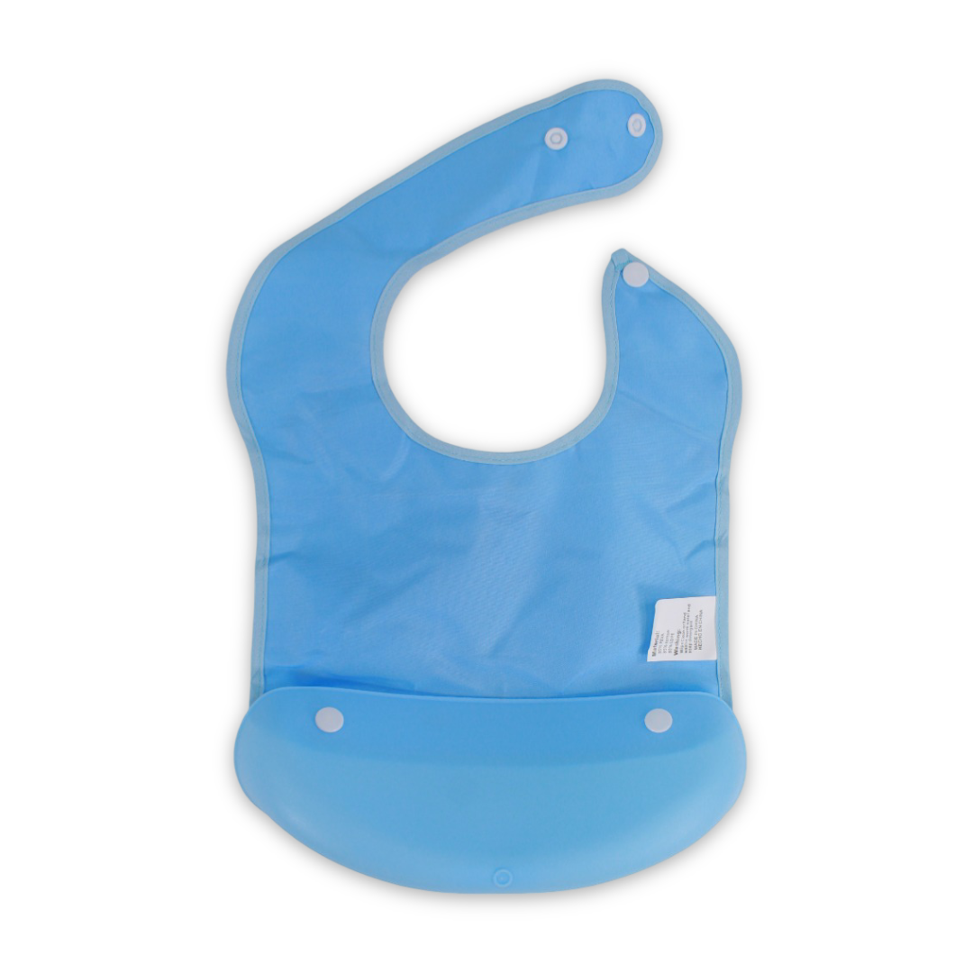 Silicone Baby Bib with Food-Catching Pocket – Baby Blue with Submarine Print
