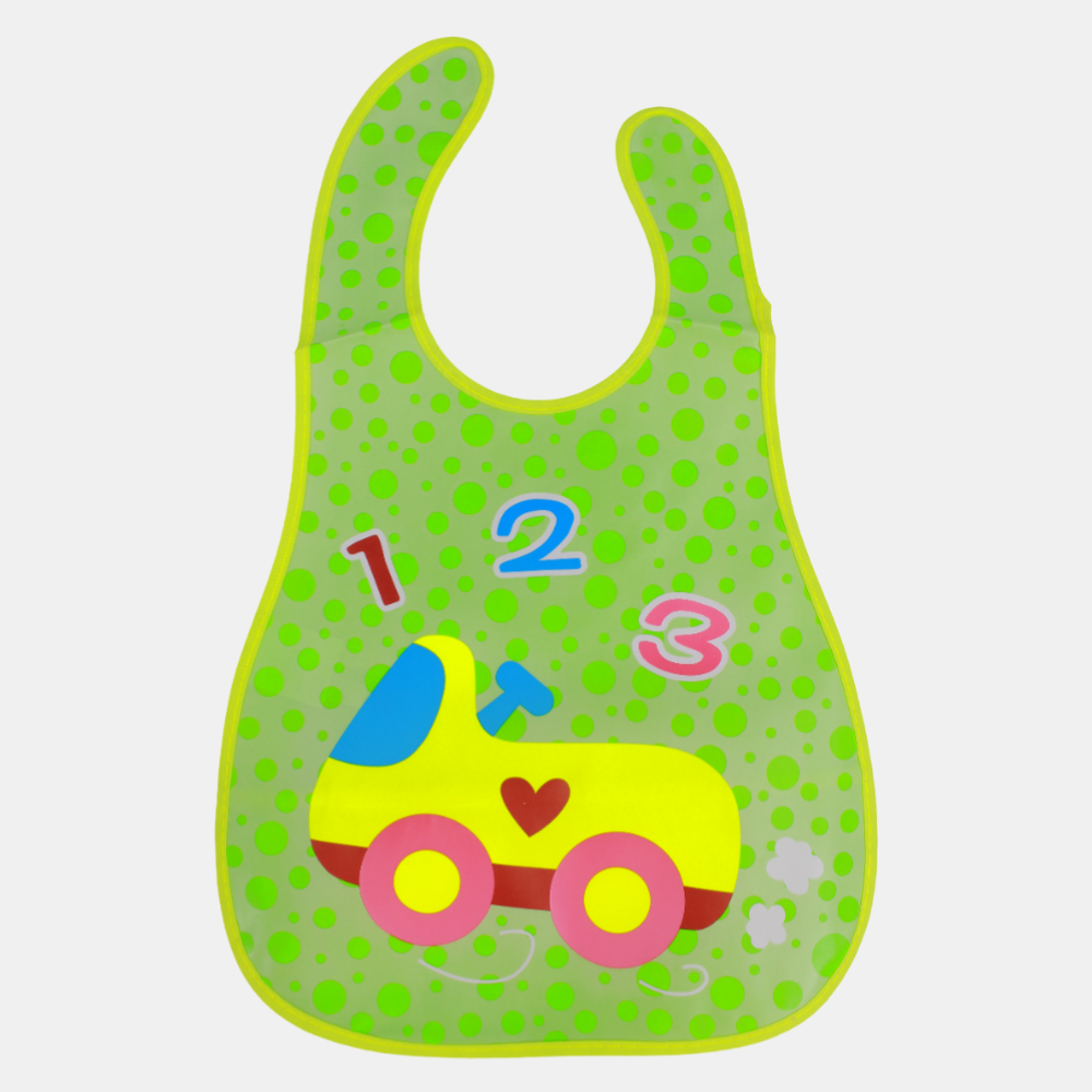 Baby Bib – Green with Car Design
