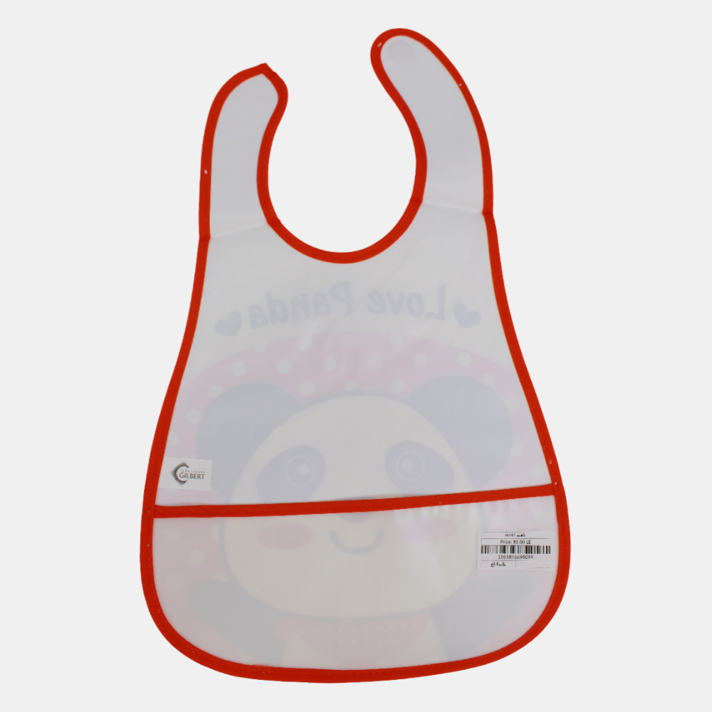Baby Bib – White/Red with Cute Panda Design