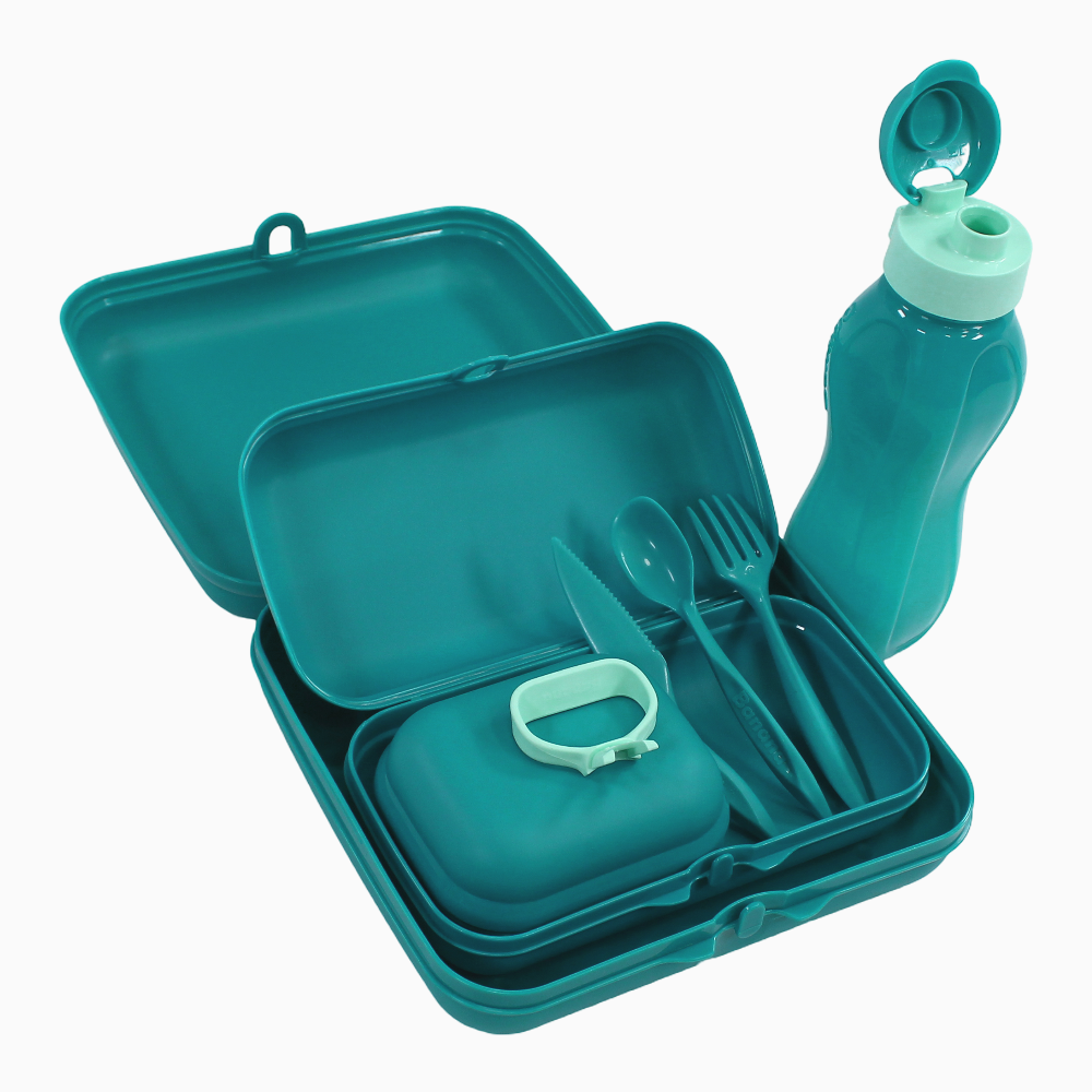 Turquoise Plastic Lunch Box Set – (5-in-1 Easy Lock)