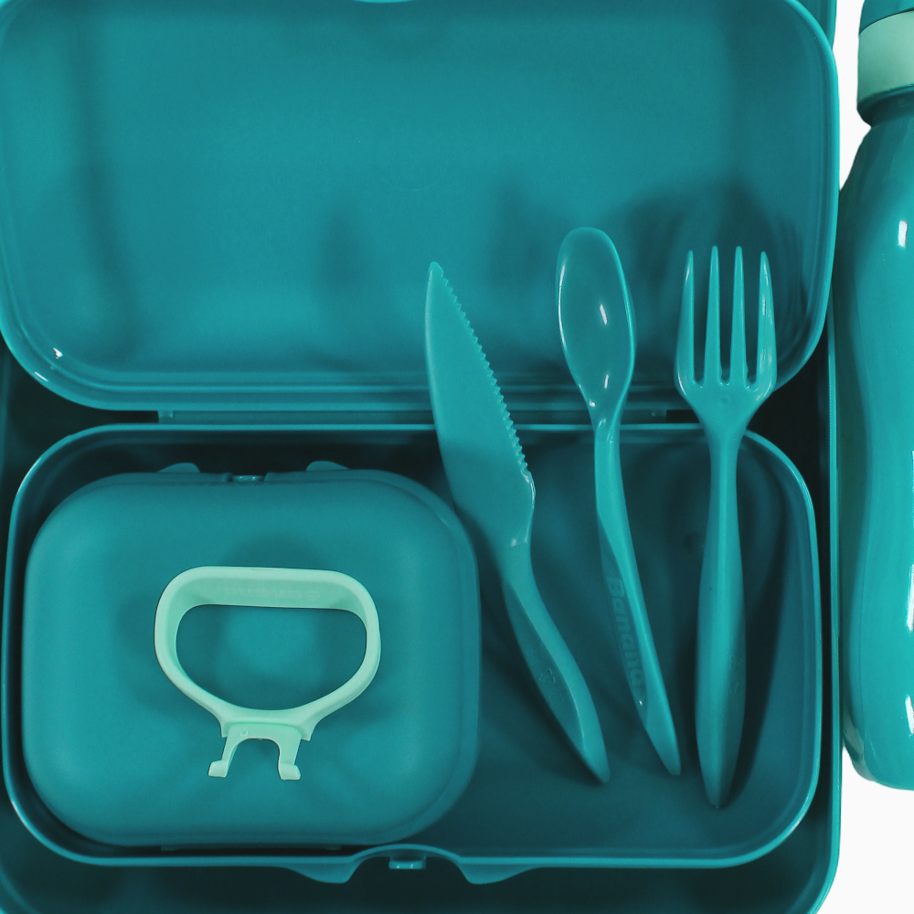 Turquoise Plastic Lunch Box Set – (5-in-1 Easy Lock)