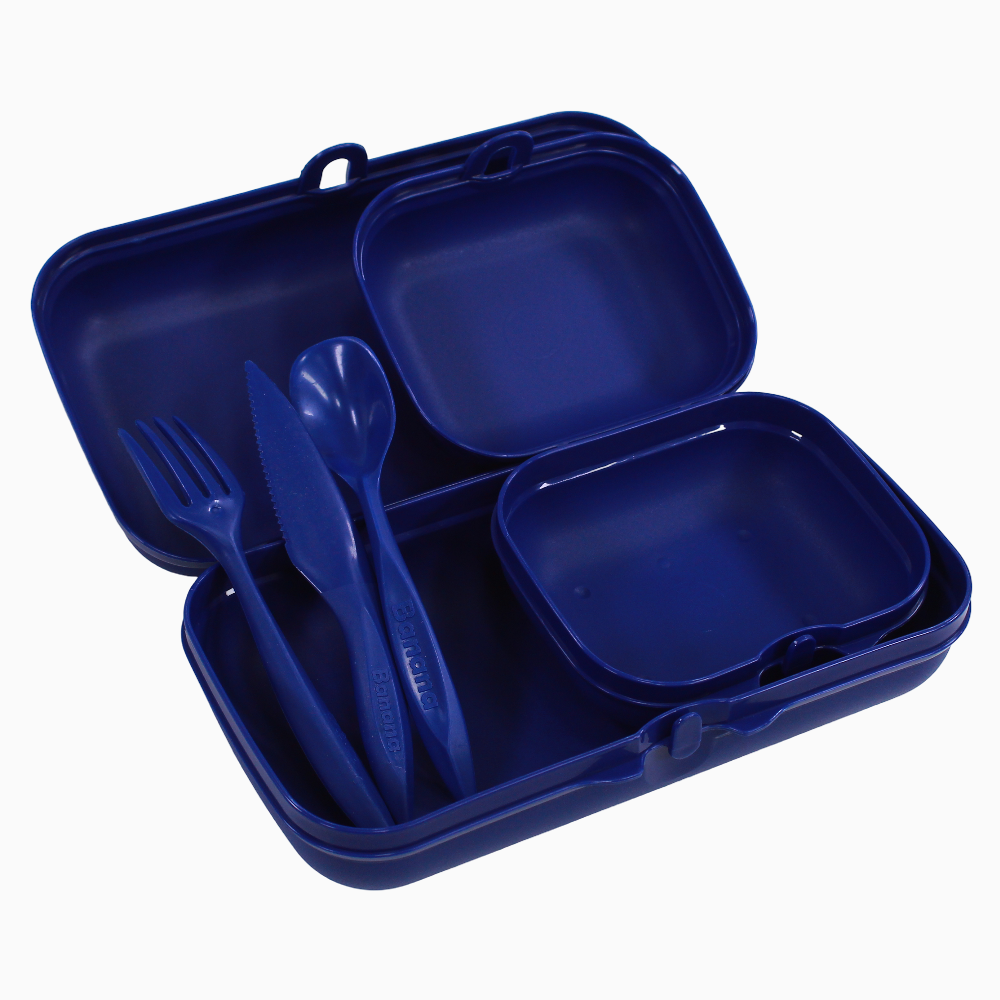 Navy Plastic Lunch Box Set – (3-in-1 Easy Lock)