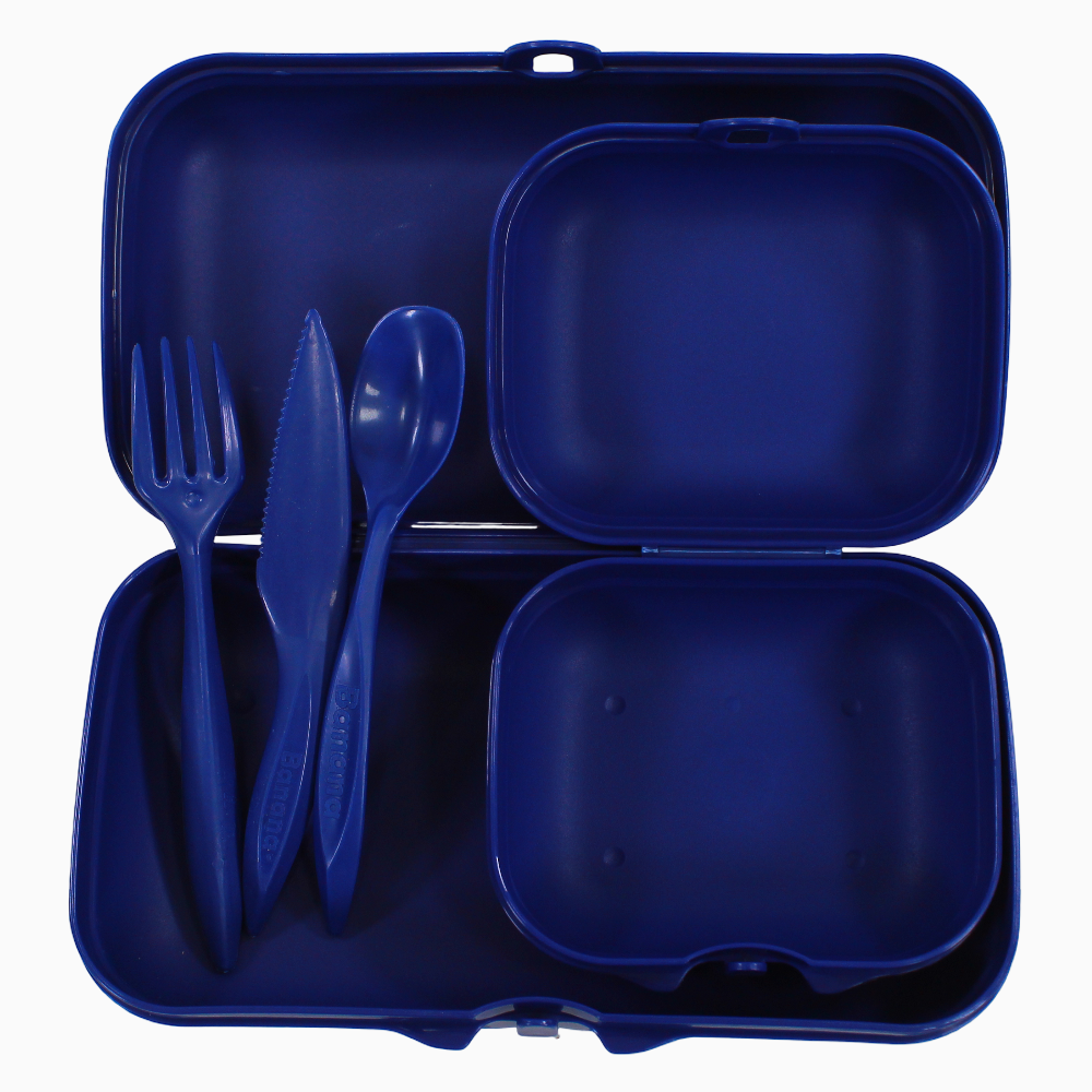 Navy Plastic Lunch Box Set – (3-in-1 Easy Lock)