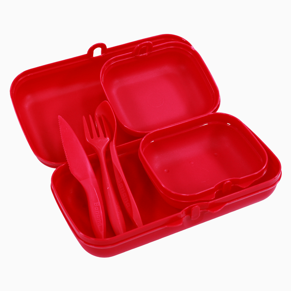Fuchsia Plastic Lunch Box Set – (3-in-1 Easy Lock)
