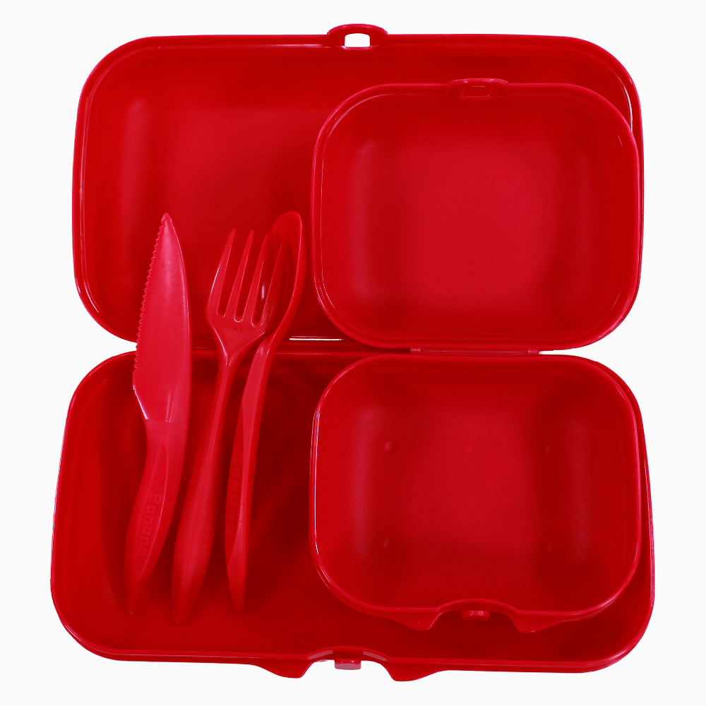 Fuchsia Plastic Lunch Box Set – (3-in-1 Easy Lock)
