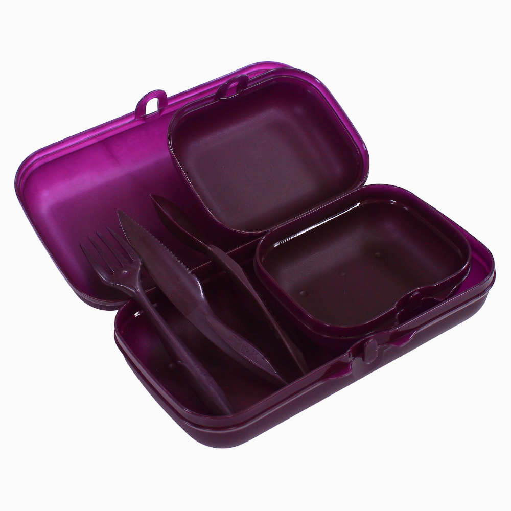 Purple Plastic Lunch Box Set – (3-in-1 Easy Lock)