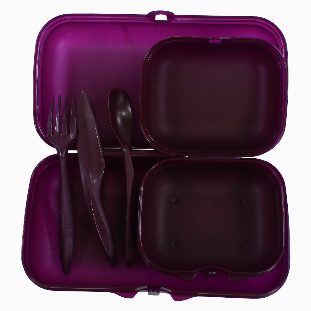 Purple Plastic Lunch Box Set – (3-in-1 Easy Lock)