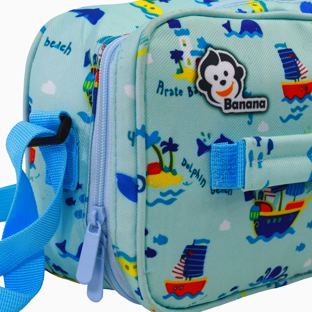 Fabric Lunch Bag – Aqua with Boats Design