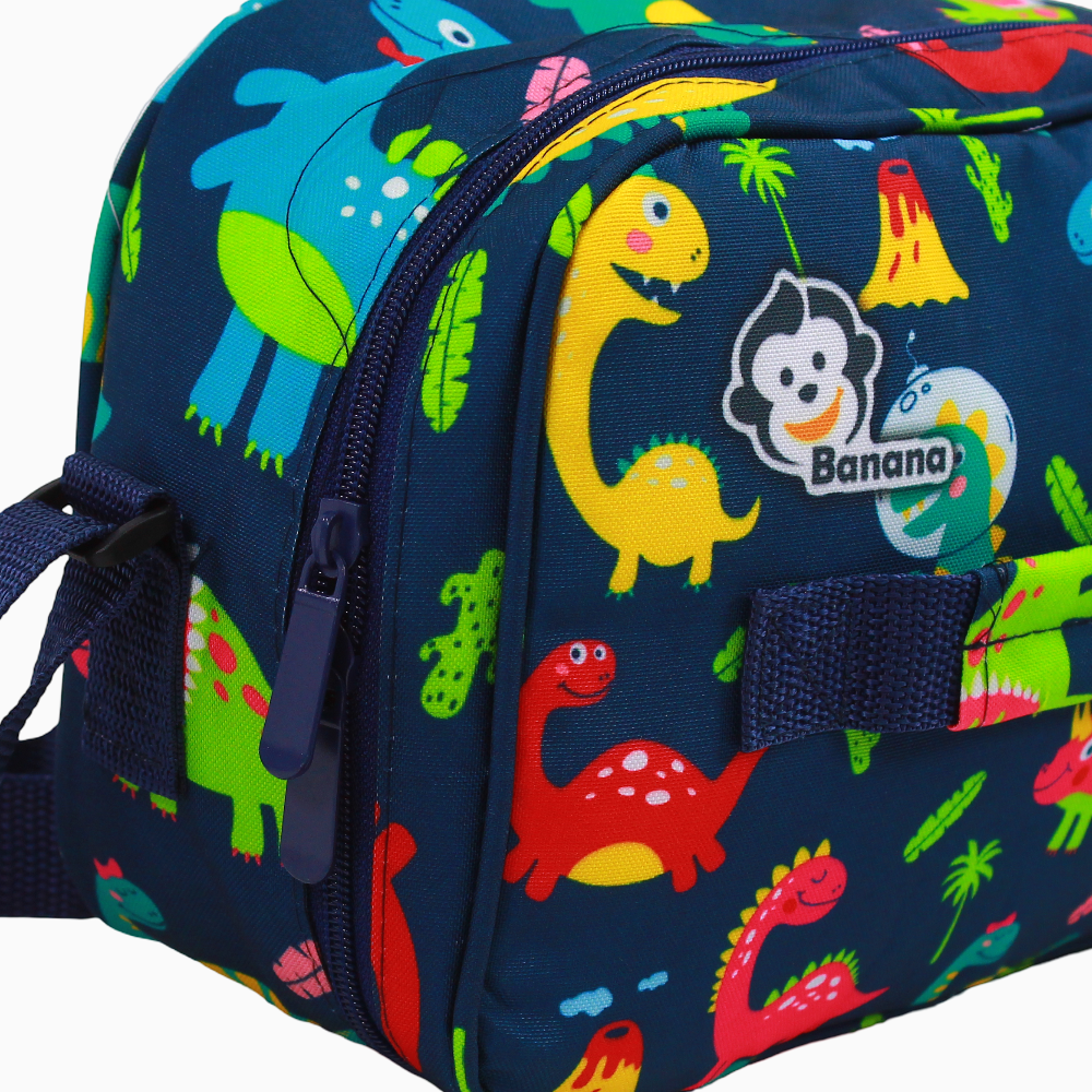 Fabric Lunch Bag – Navy with Dinos Design