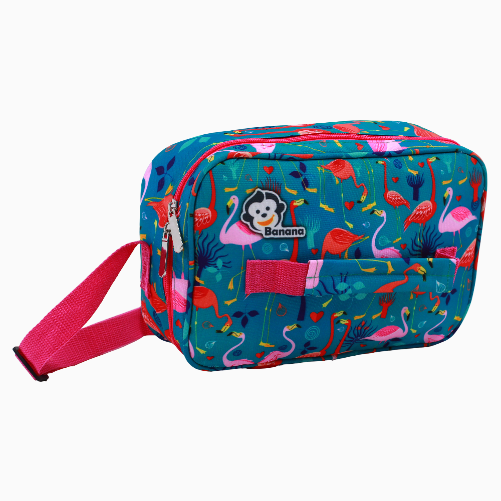 Fabric Lunch Bag – Turquoise with Flamingo Design