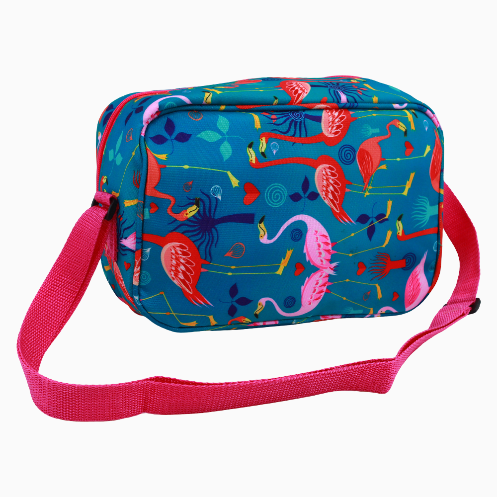 Fabric Lunch Bag – Turquoise with Flamingo Design