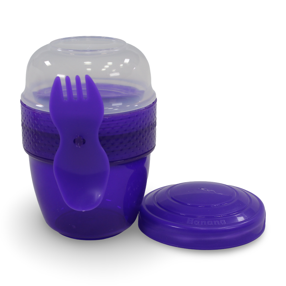 Happy Cup with Lid and Fork for Snacks - Purple (500 ml)