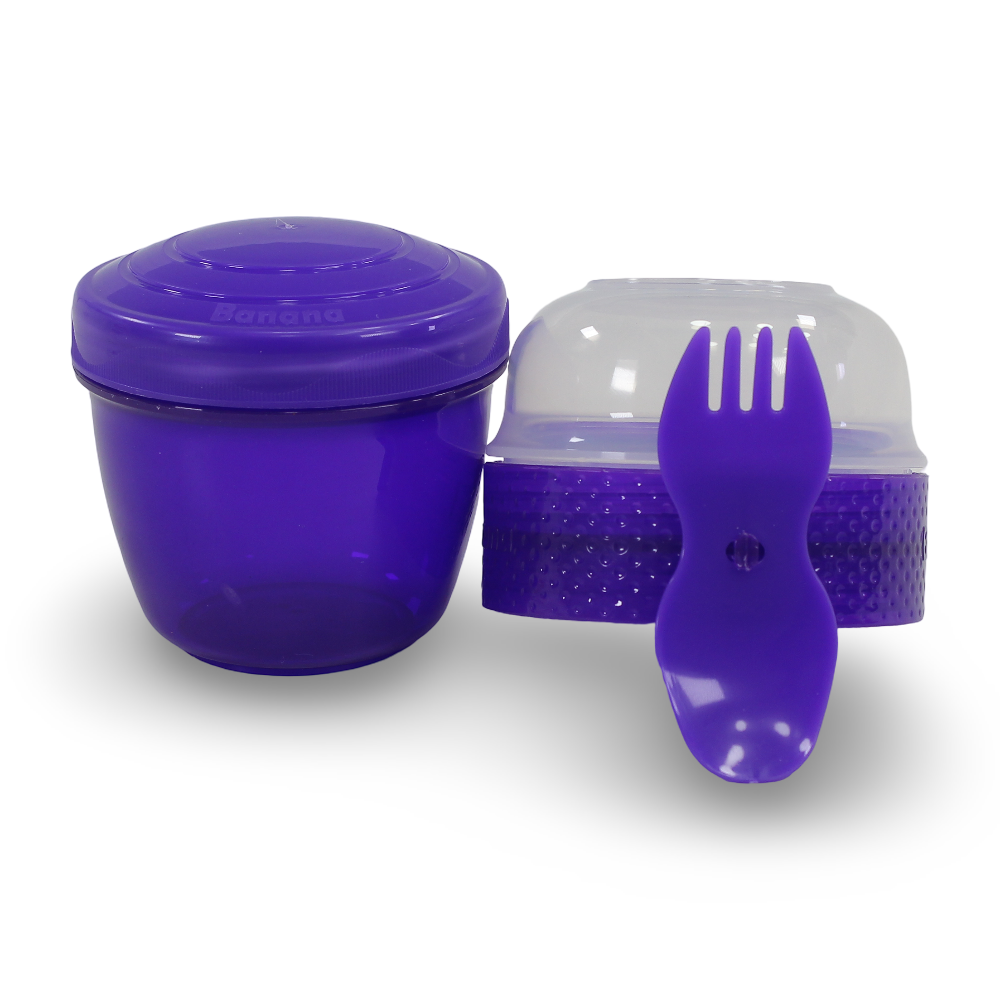 Happy Cup with Lid and Fork for Snacks - Purple (500 ml)