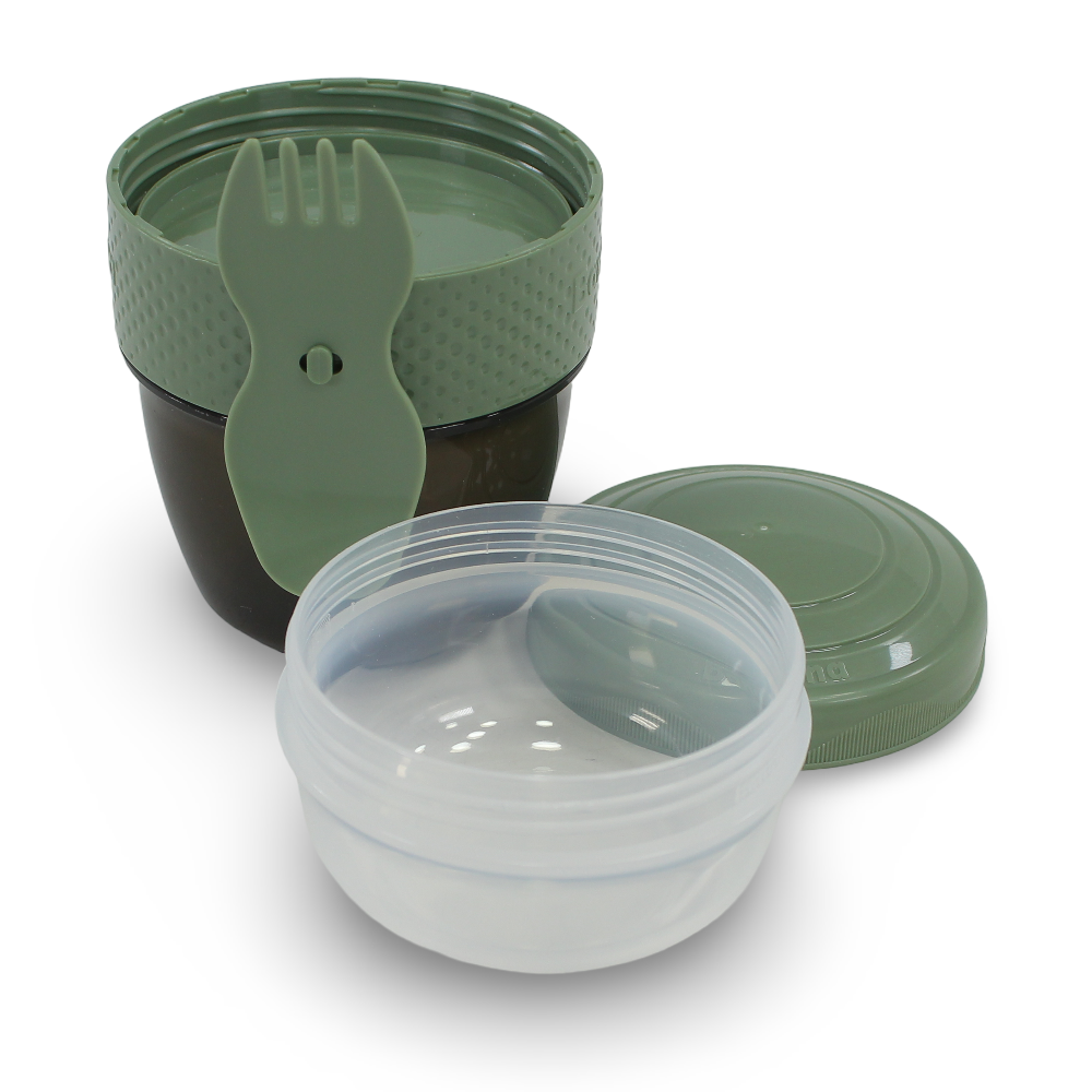 Happy Cup with Lid and Fork – Olive (500 ml)