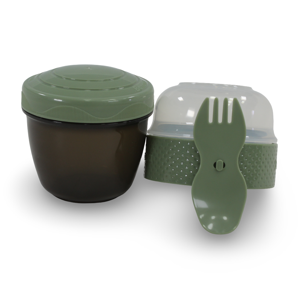 Happy Cup with Lid and Fork – Olive (500 ml)