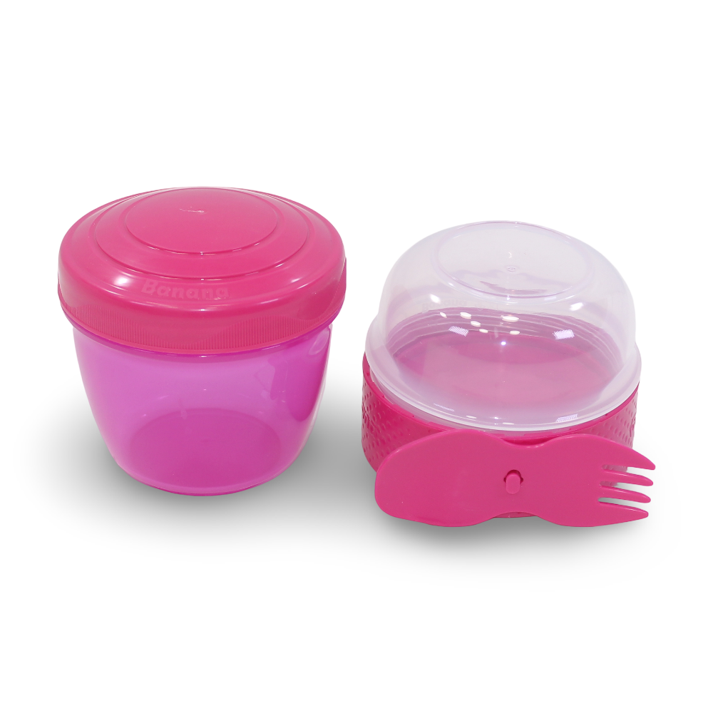 Happy Cup with Lid and Fork for Snacks - Pink (500 ml)