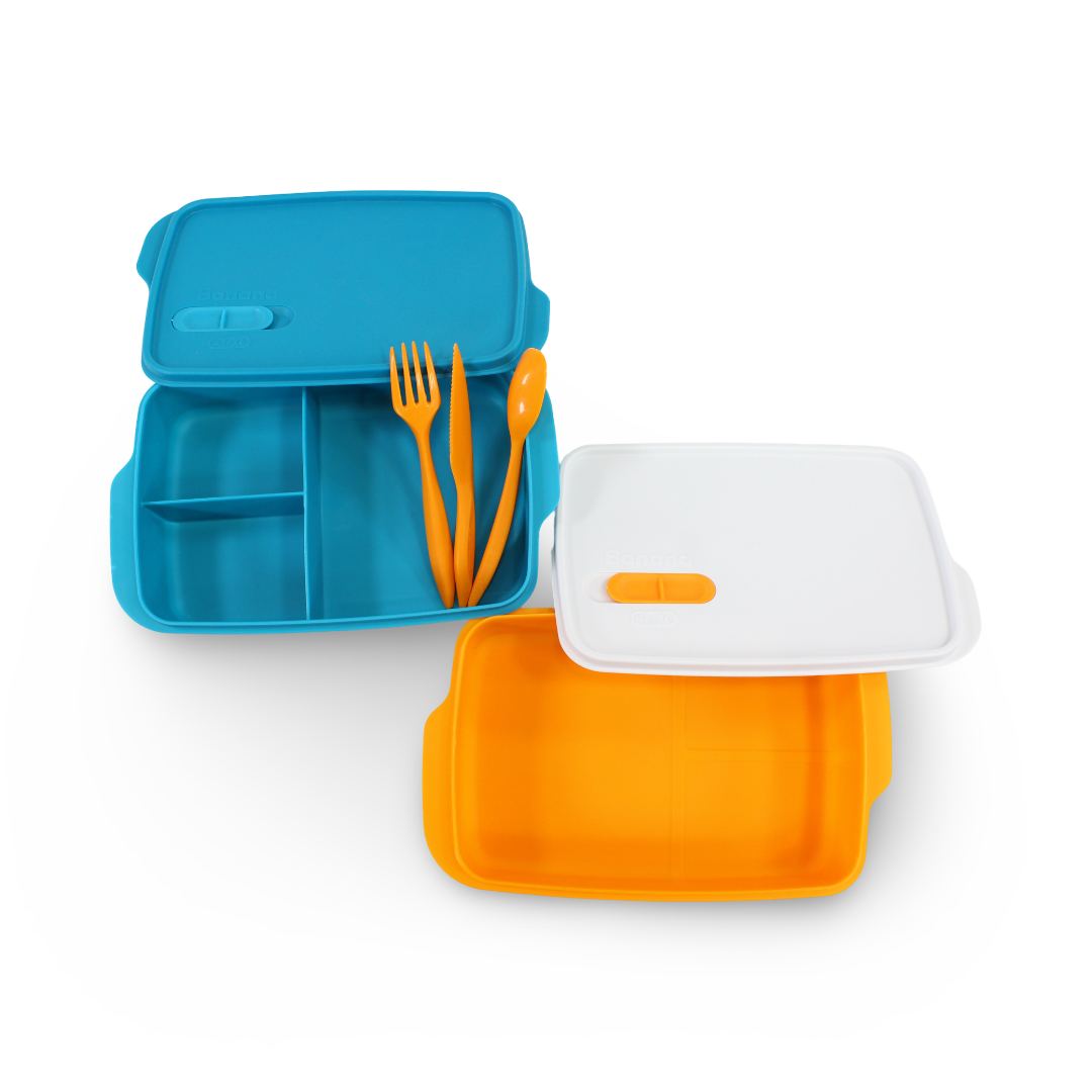 Banana Lunch Box Set 2-Piece 1L – Turquoise & Orange