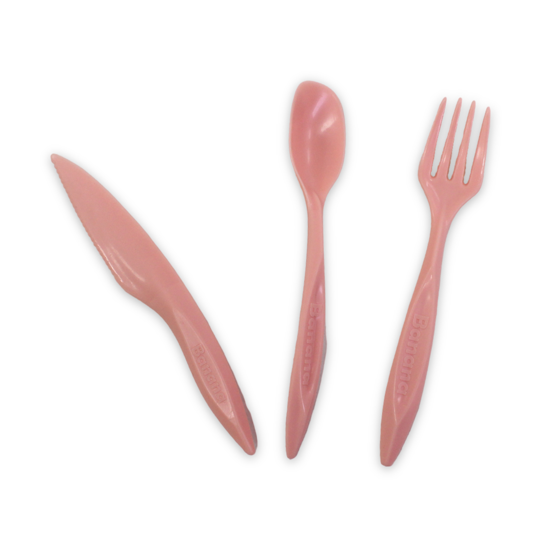 Banana Plastic Cutlery Set (Fork ,Spoon & Knife) – Salmon