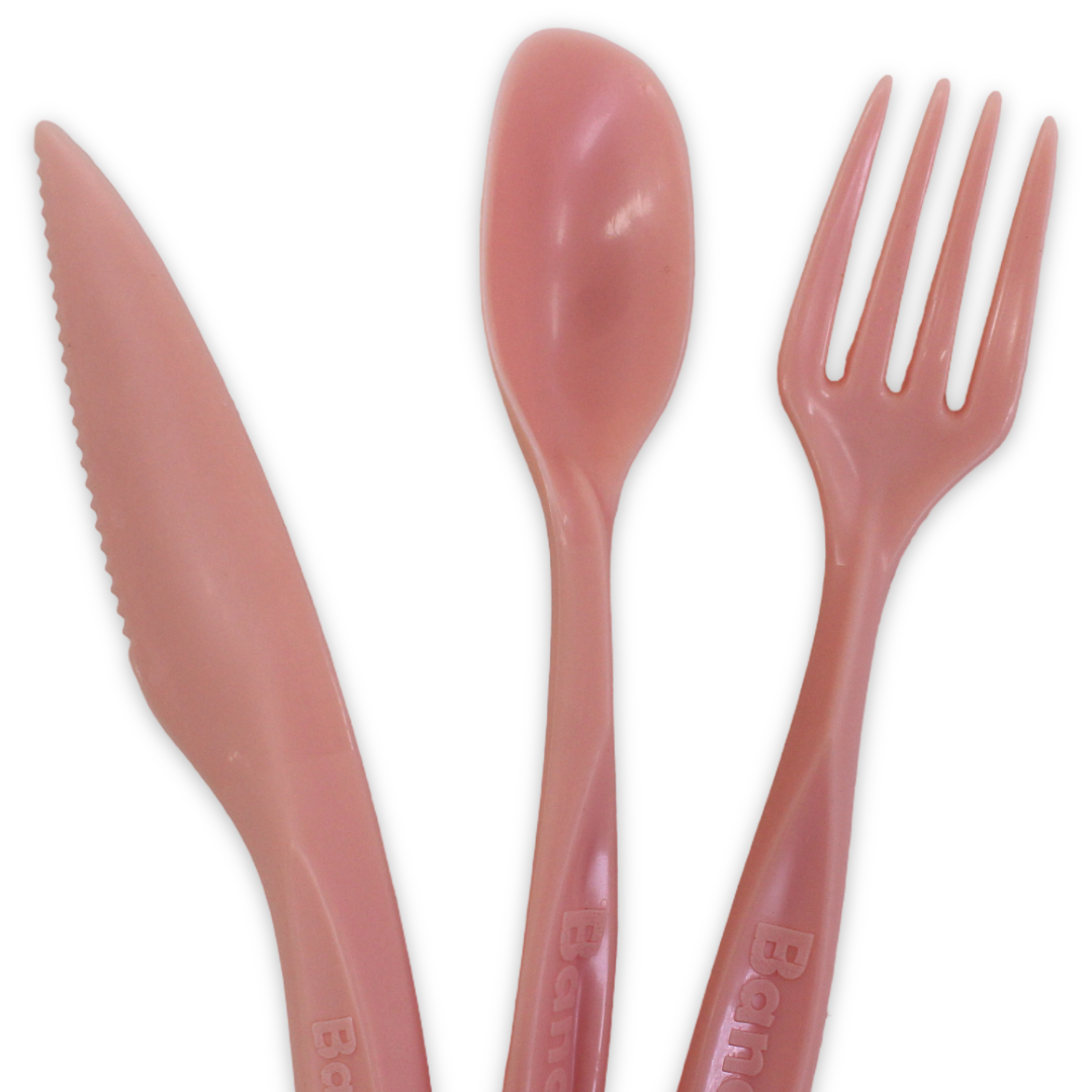 Banana Plastic Cutlery Set (Fork ,Spoon & Knife) – Salmon