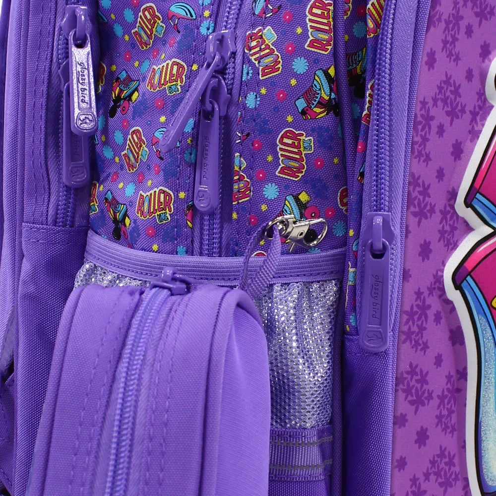 Roller Time School Set – 17 Inches, Purple, Sleek & Sporty (Backpack + Pencil Case)