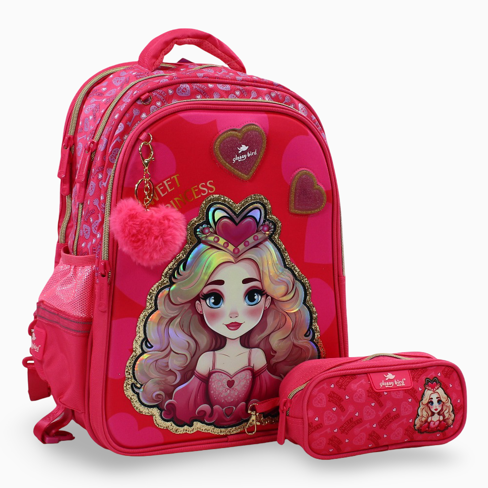 Sweet Princess School Set – 17 Inches, Pink & Practical (Backpack + Pencil Case)