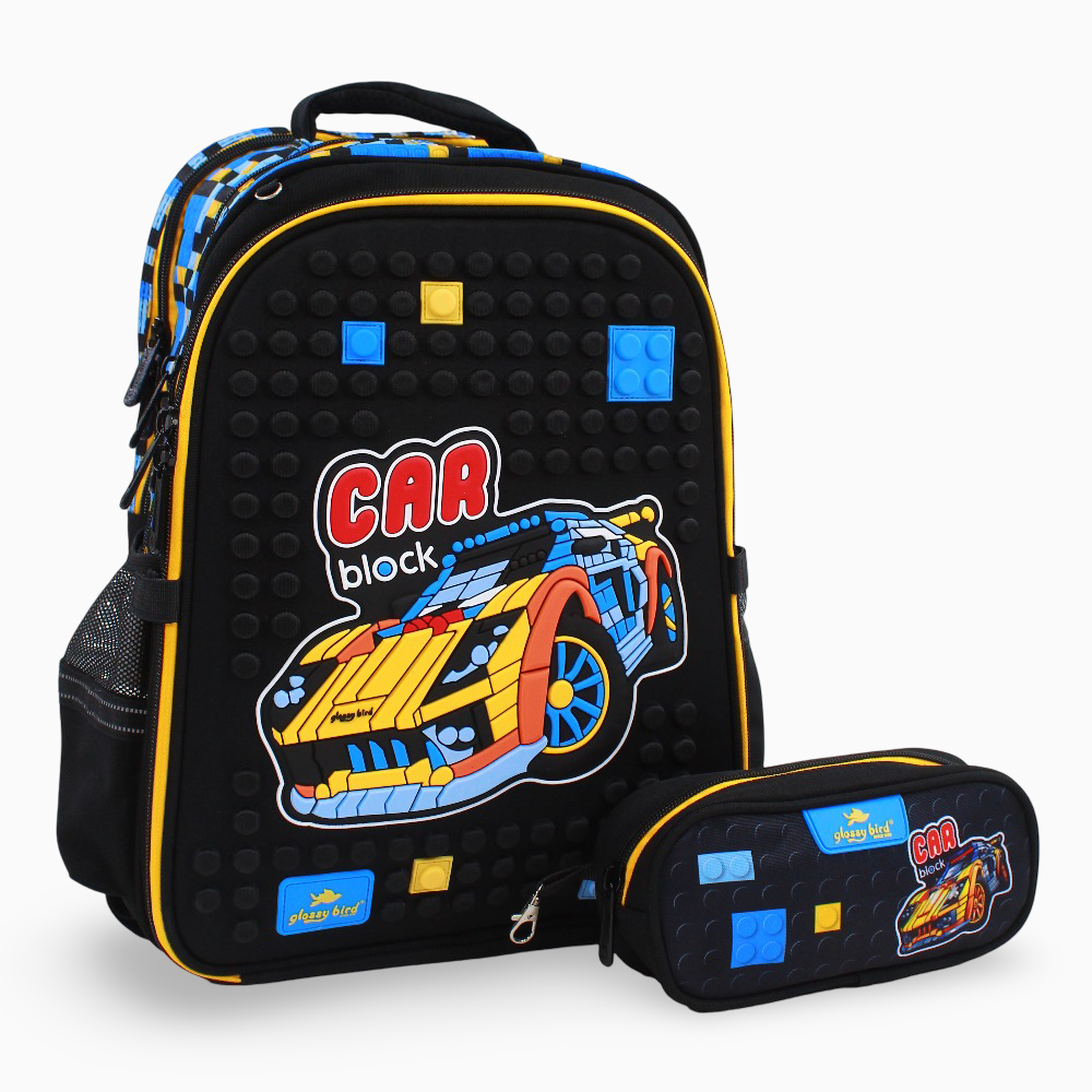 Car Block School Set – 17 Inches (Backpack & Pencil Case)