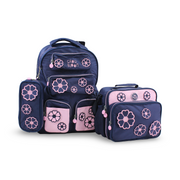Glossy Bird School Set Flowers Backpack – Navy